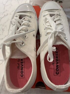 Two pairs Size 7.5 Converse Low-Top Sneakers White with Pink Insoles never worn
